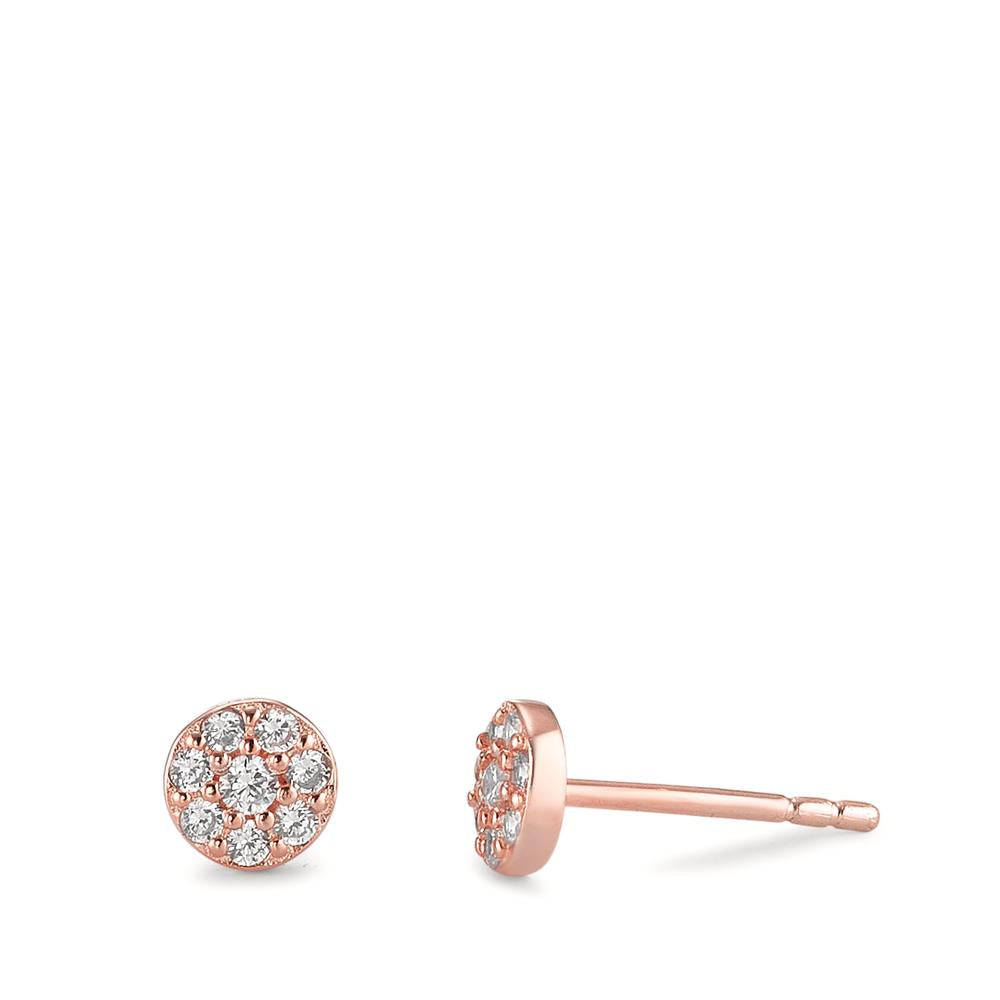 Orecchini a bottone Argento Zirconia rosa dorato Ø5 mm