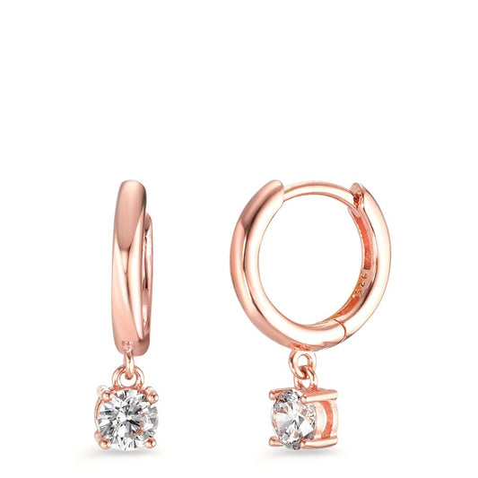 Orecchini circolari Argento Zirconia 2 pietra rosa dorato