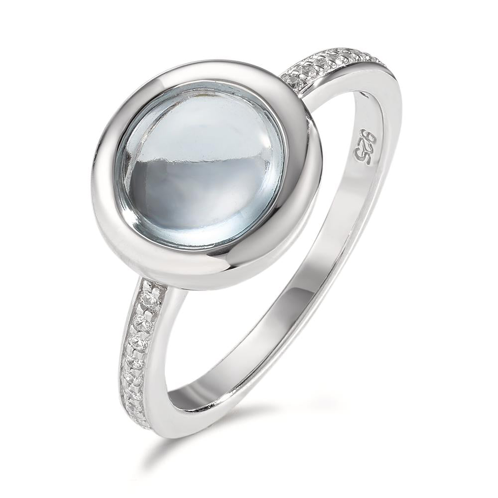 Anello Argento Quarzo acqua, 19 pietra rodiato Ø11 mm