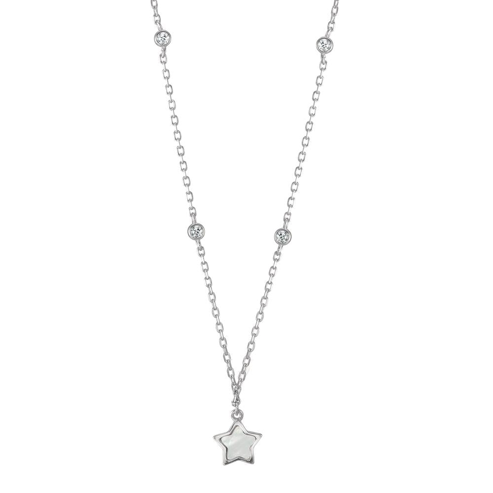 Collana Argento Zirconia 4 pietra rodiato Madreperla Stella 40-45 cm