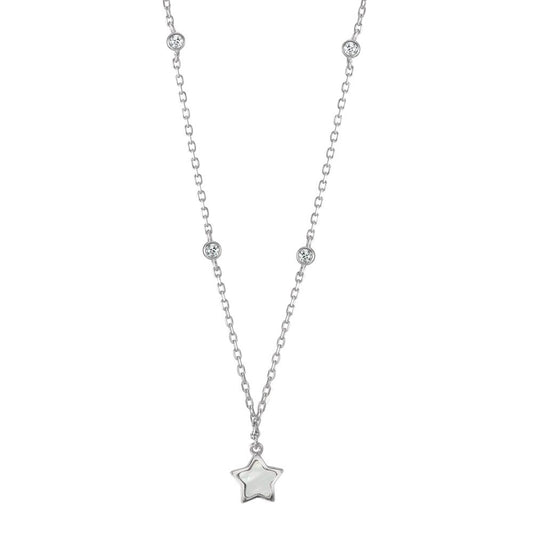 Collana Argento Zirconia 4 pietra rodiato Madreperla Stella 40-45 cm