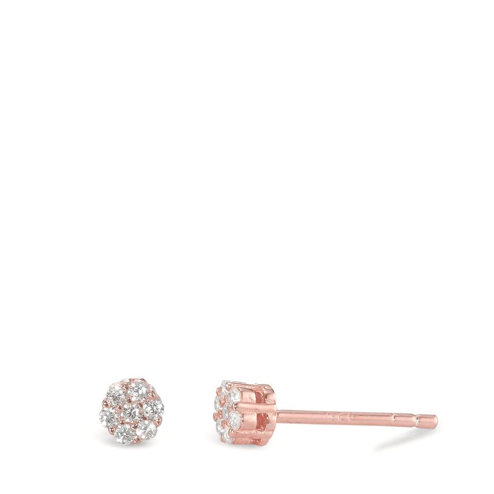 Orecchini a bottone Argento Zirconia 2 pietra rosa dorato Ø4 mm