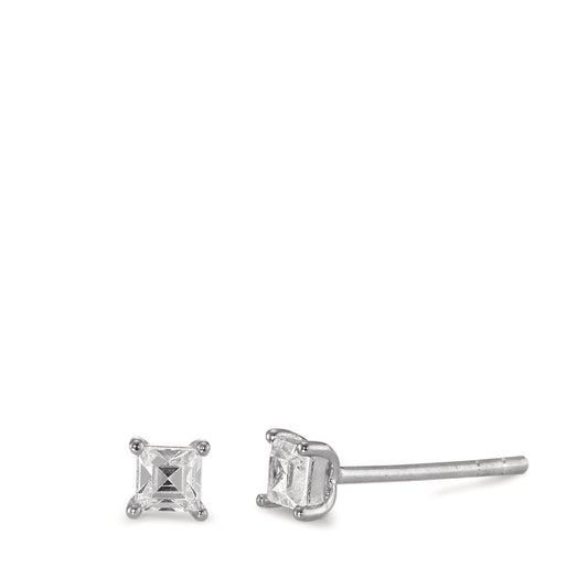 Orecchini a bottone Argento Zirconia 2 pietra rodiato Ø4 mm