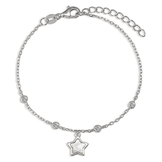 Bracciale Argento Zirconia 4 pietra rodiato Madreperla Stella 15.5-18.5 cm