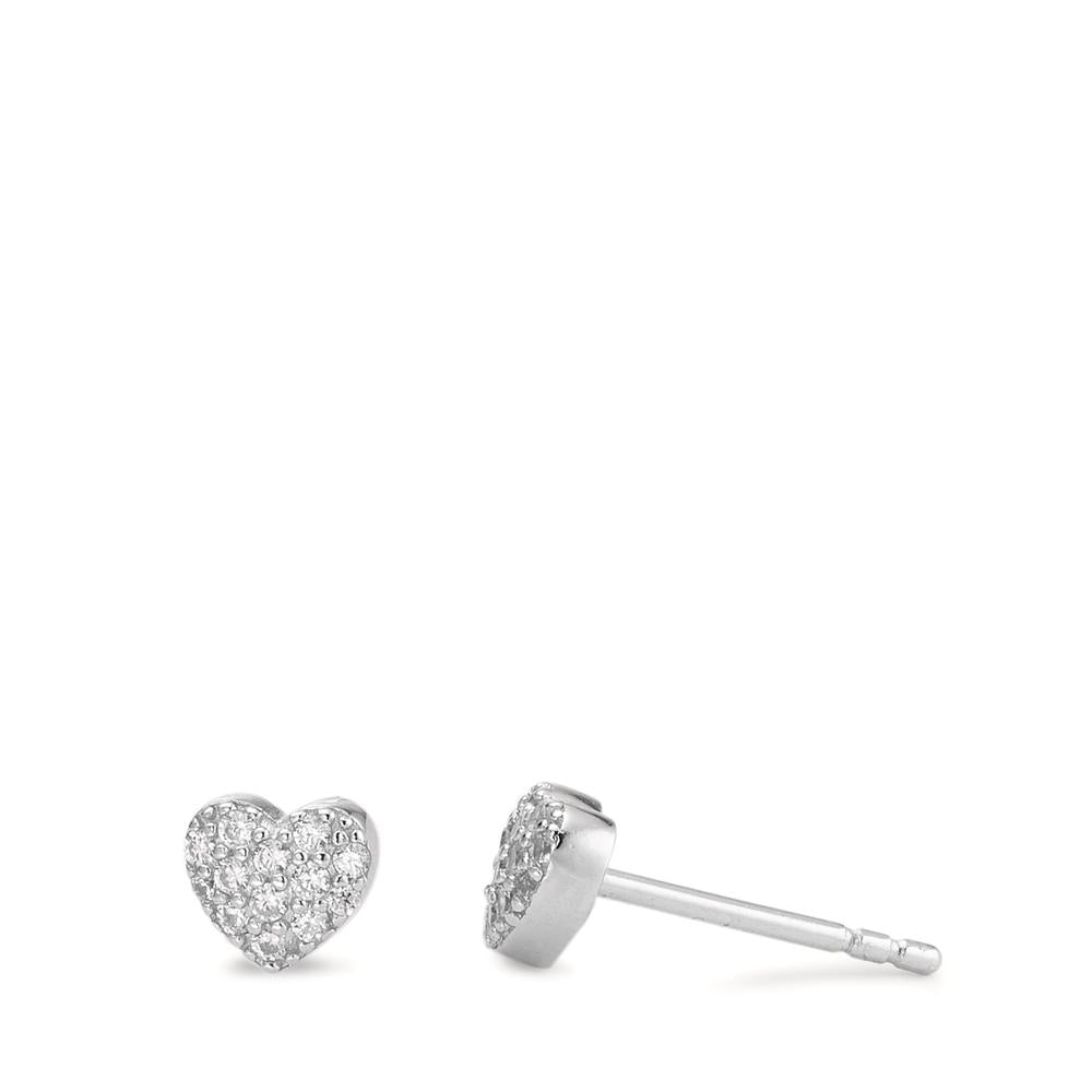 Orecchini a bottone Argento Zirconia rodiato Cuore Ø5 mm