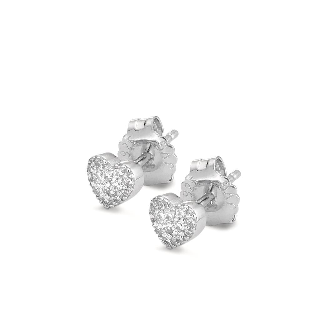 Orecchini a bottone Argento Zirconia rodiato Cuore Ø5 mm