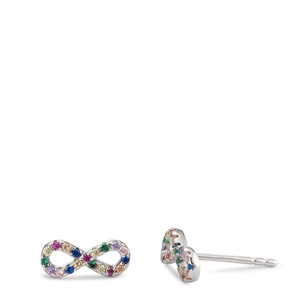 Orecchini a bottone Argento Zirconia color arcobaleno rodiato Infinito