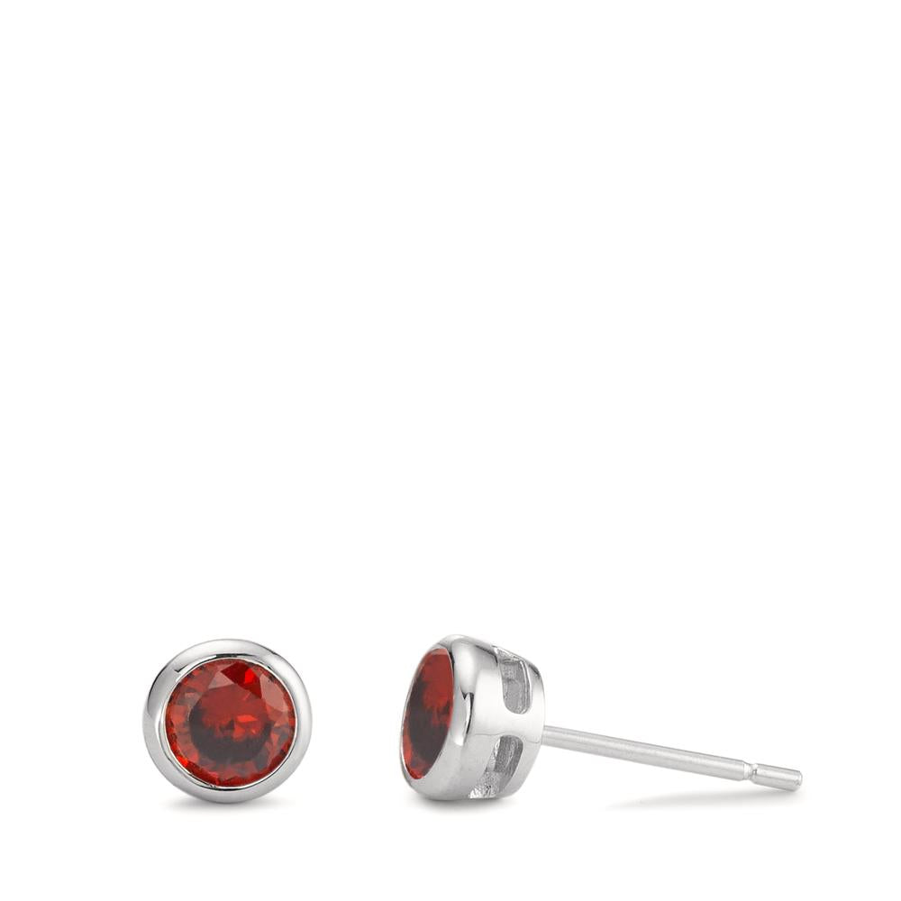 Orecchini a bottone Argento Zirconia rosso, 2 pietra rodiato Ø6 mm