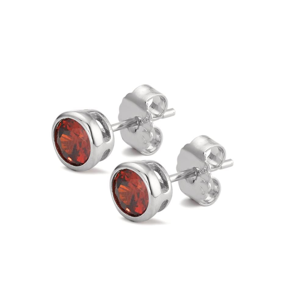 Orecchini a bottone Argento Zirconia rosso, 2 pietra rodiato Ø6 mm