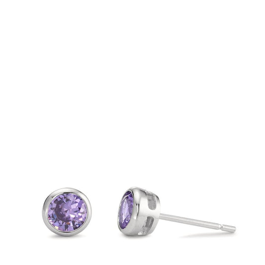 Orecchini a bottone Argento Zirconia viola, 2 pietra rodiato Ø6 mm