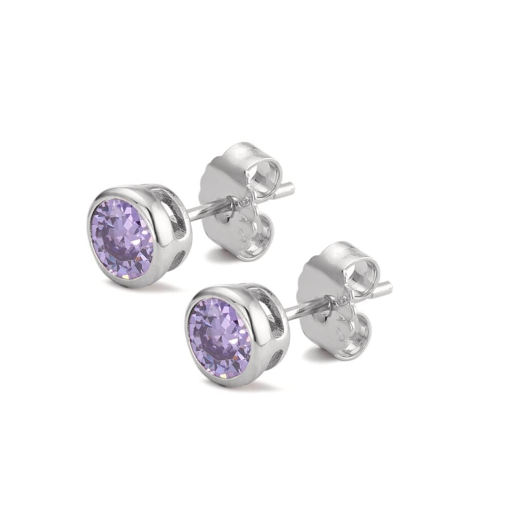 Orecchini a bottone Argento Zirconia viola, 2 pietra rodiato Ø6 mm