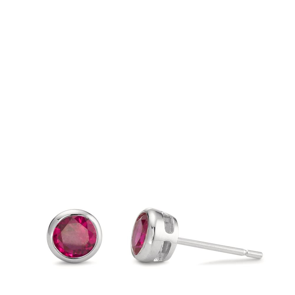 Orecchini a bottone Argento Zirconia rosa, 2 pietra rodiato Ø6 mm