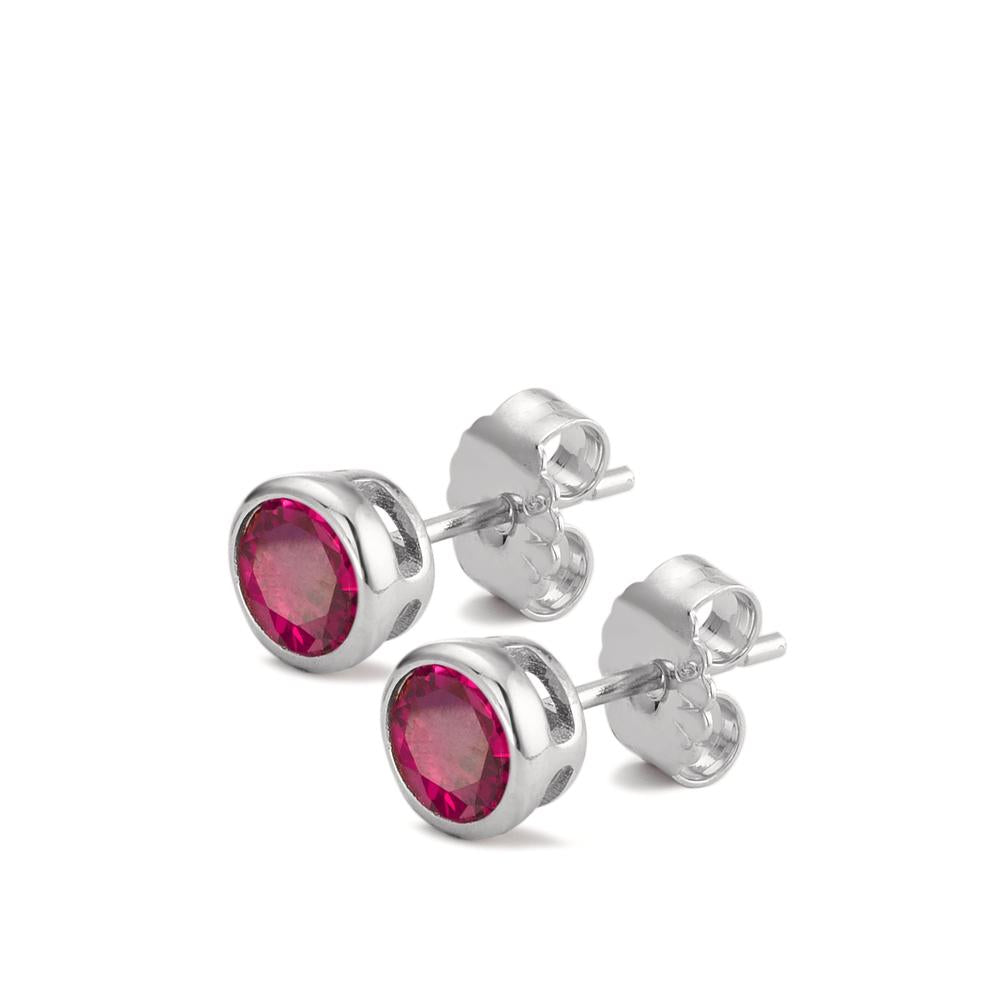 Orecchini a bottone Argento Zirconia rosa, 2 pietra rodiato Ø6 mm