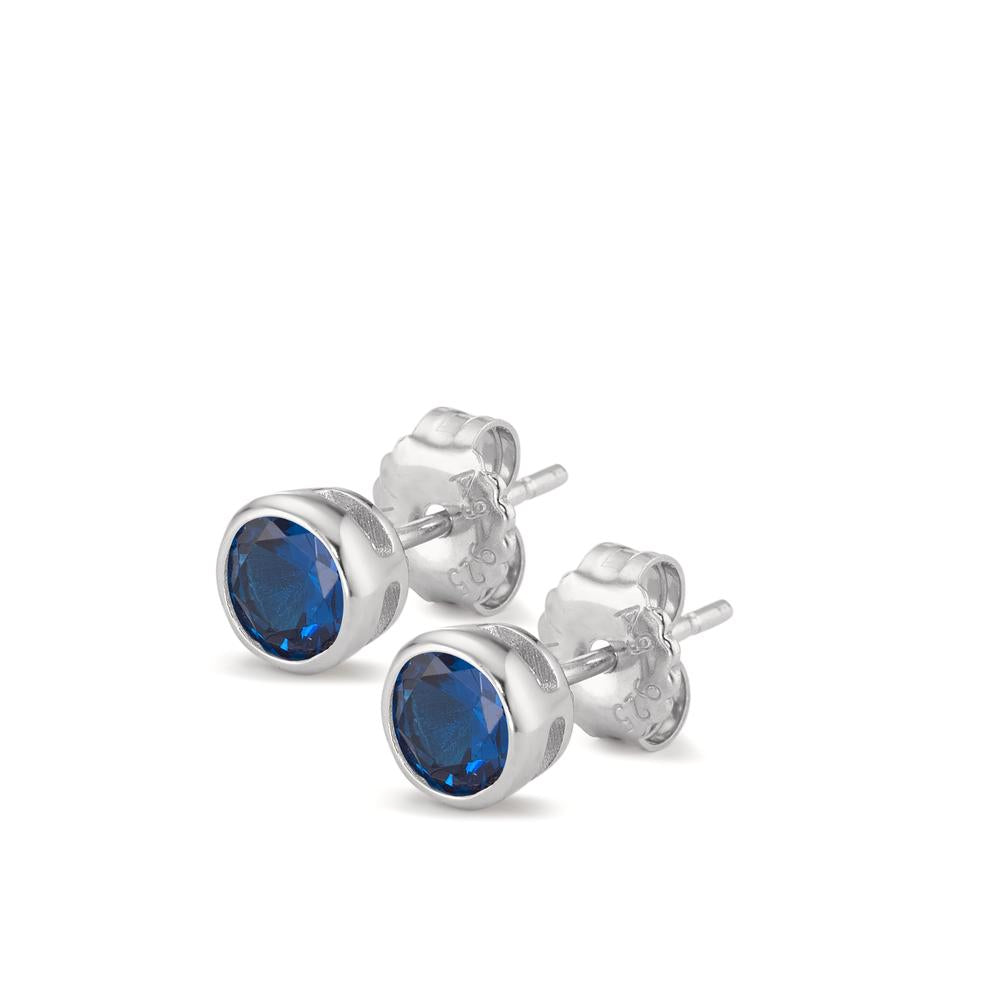 Orecchini a bottone Argento Zirconia blu zaffiro, 2 pietra rodiato Ø6 mm