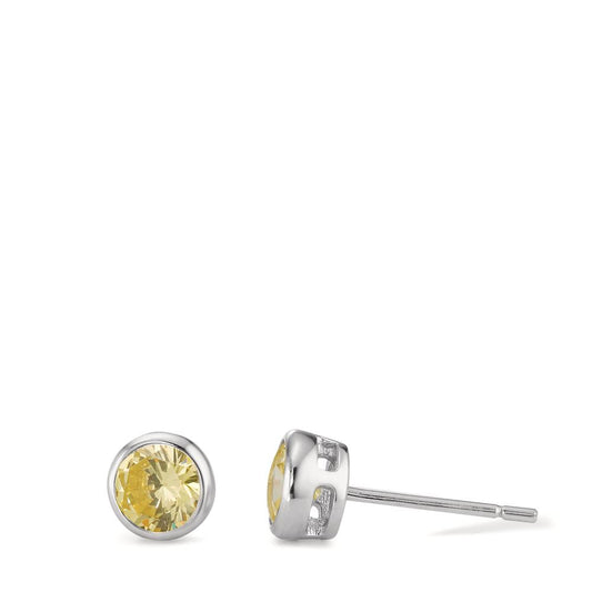 Orecchini a bottone Argento Zirconia giallo, 2 pietra rodiato Ø6 mm