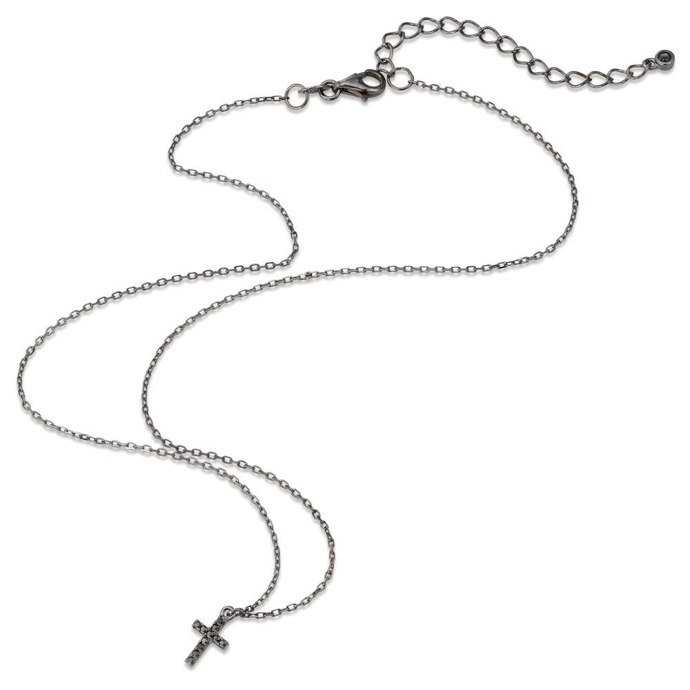 Collana Argento Zirconia 11 pietra nero rodiato Croce 36-41 cm