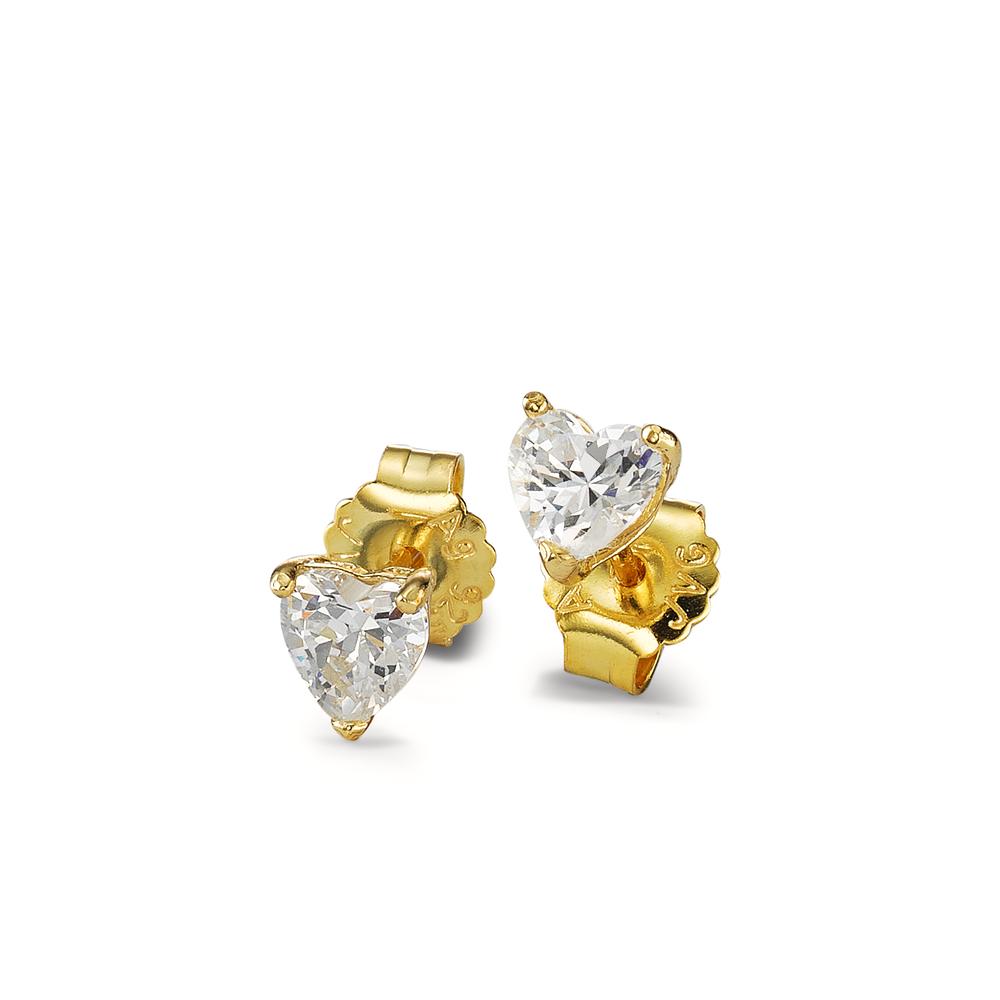 Orecchini a bottone Argento Zirconia 2 pietra giallo dorato Cuore Ø6.5 mm