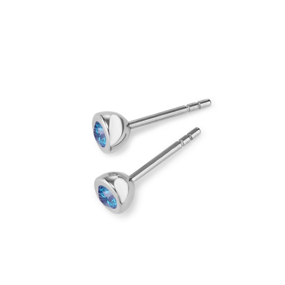 Orecchini a bottone Acciaio inossidabile Zirconia blu, 2 pietra Ø5 mm