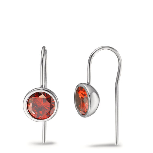 Orecchini Acciaio inossidabile Zirconia rosso, 2 pietra Ø9.5 mm