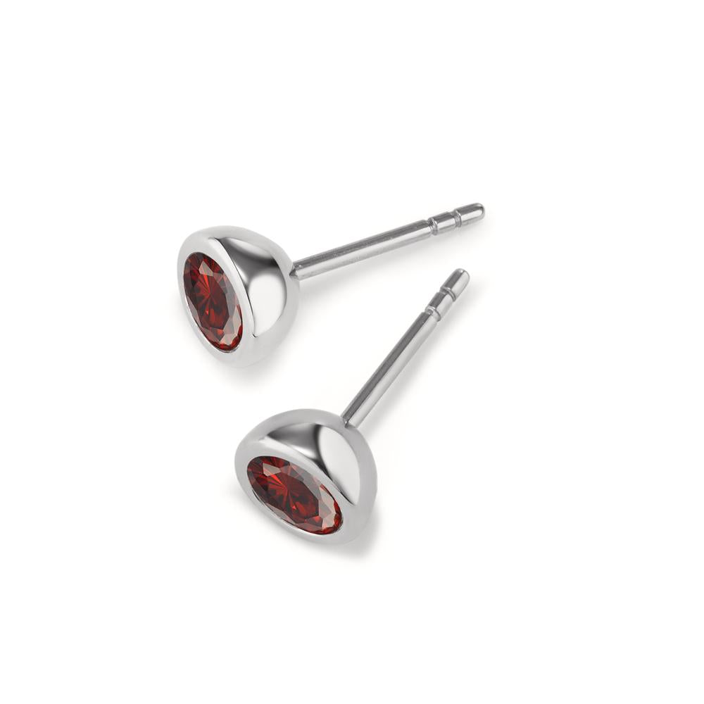 Orecchini a bottone Acciaio inossidabile Zirconia bordeaux, 2 pietra Ø7 mm