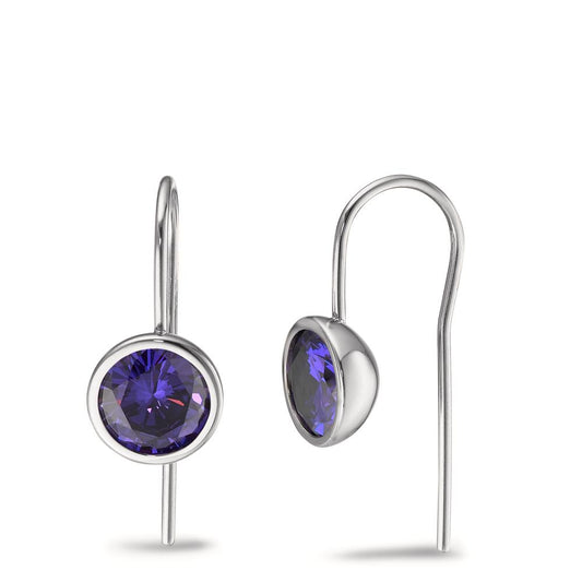 Orecchini Acciaio inossidabile Zirconia Viola, 2 pietra Ø9.5 mm