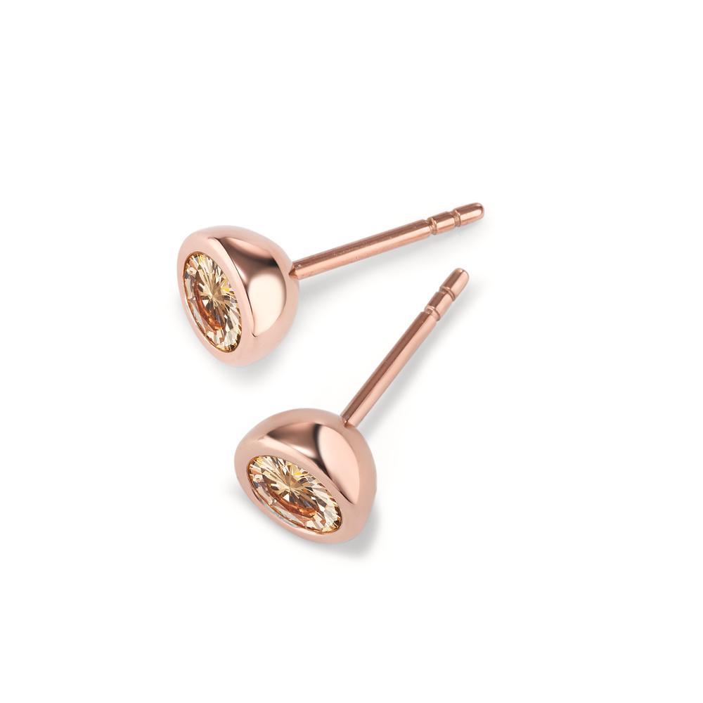 Orecchini a bottone Acciaio inossidabile Zirconia Champagne, 2 pietra rosa rivestimento IP Ø7 mm