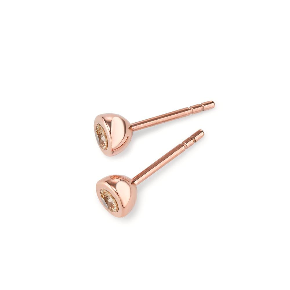 Orecchini a bottone Acciaio inossidabile Zirconia Champagne, 2 pietra rosa rivestimento IP Ø5 mm