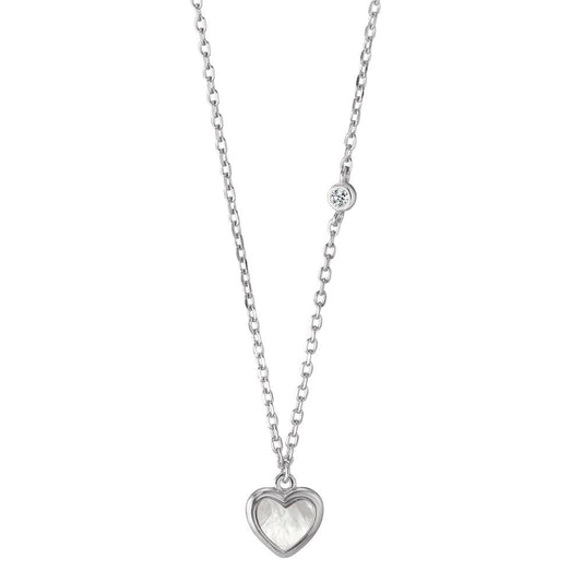 Collana Argento Zirconia rodiato Madreperla Cuore 40-45 cm