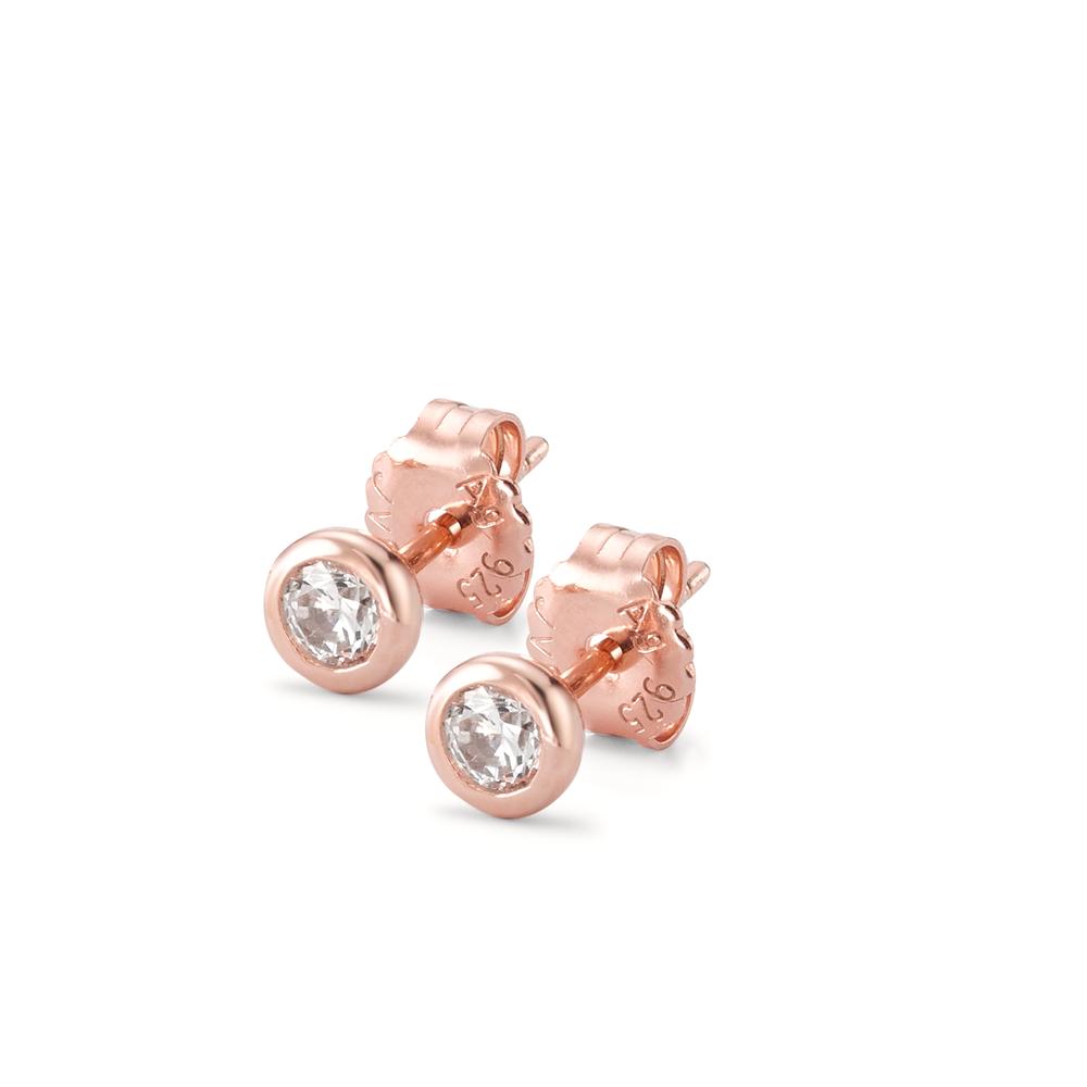 Orecchini a bottone Argento Zirconia 2 pietra rosa dorato Ø5 mm