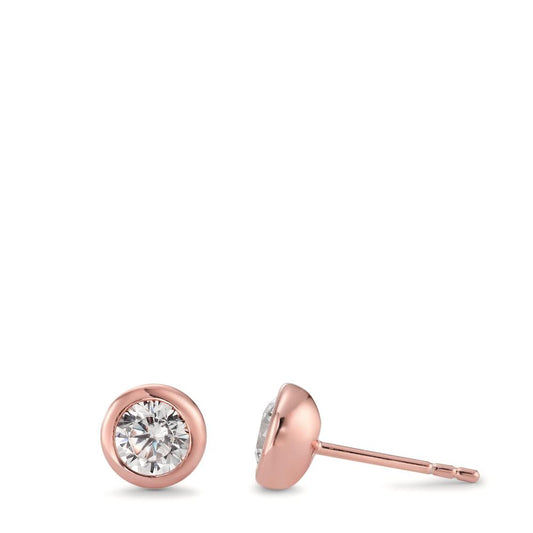 Orecchini a bottone Argento Zirconia 2 pietra rosa dorato Ø7 mm