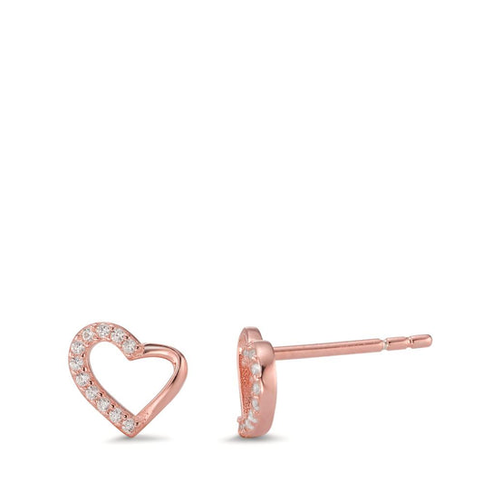 Orecchini a bottone Argento Zirconia 22 pietra rosa dorato Cuore Ø7.5 mm