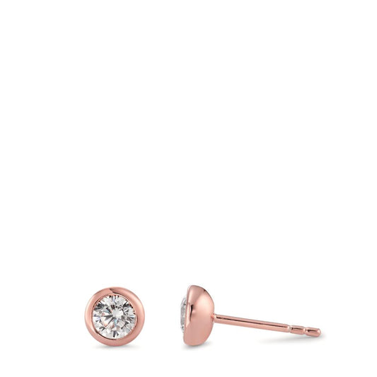 Orecchini a bottone Argento Zirconia 2 pietra rosa dorato Ø5.5 mm