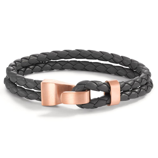 Bracciale Pelle, Acciaio inossidabile rosa rivestimento IP 19 cm