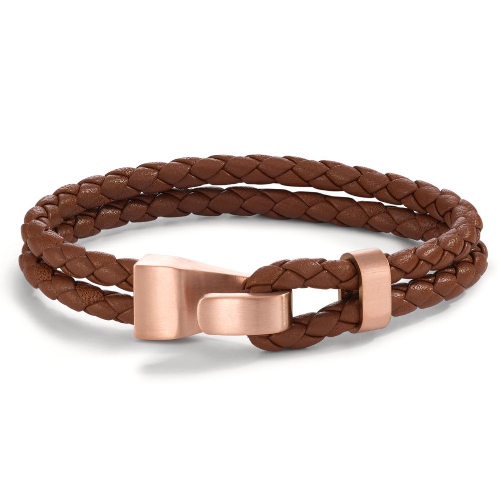 Bracciale Pelle, Acciaio inossidabile rosa rivestimento IP 19 cm