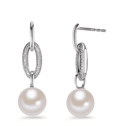 Orecchini Oro bianco 750/18 carati Diamante 0.12 ct, [Brillant], w-si Perla coltivata d'acqua dolce