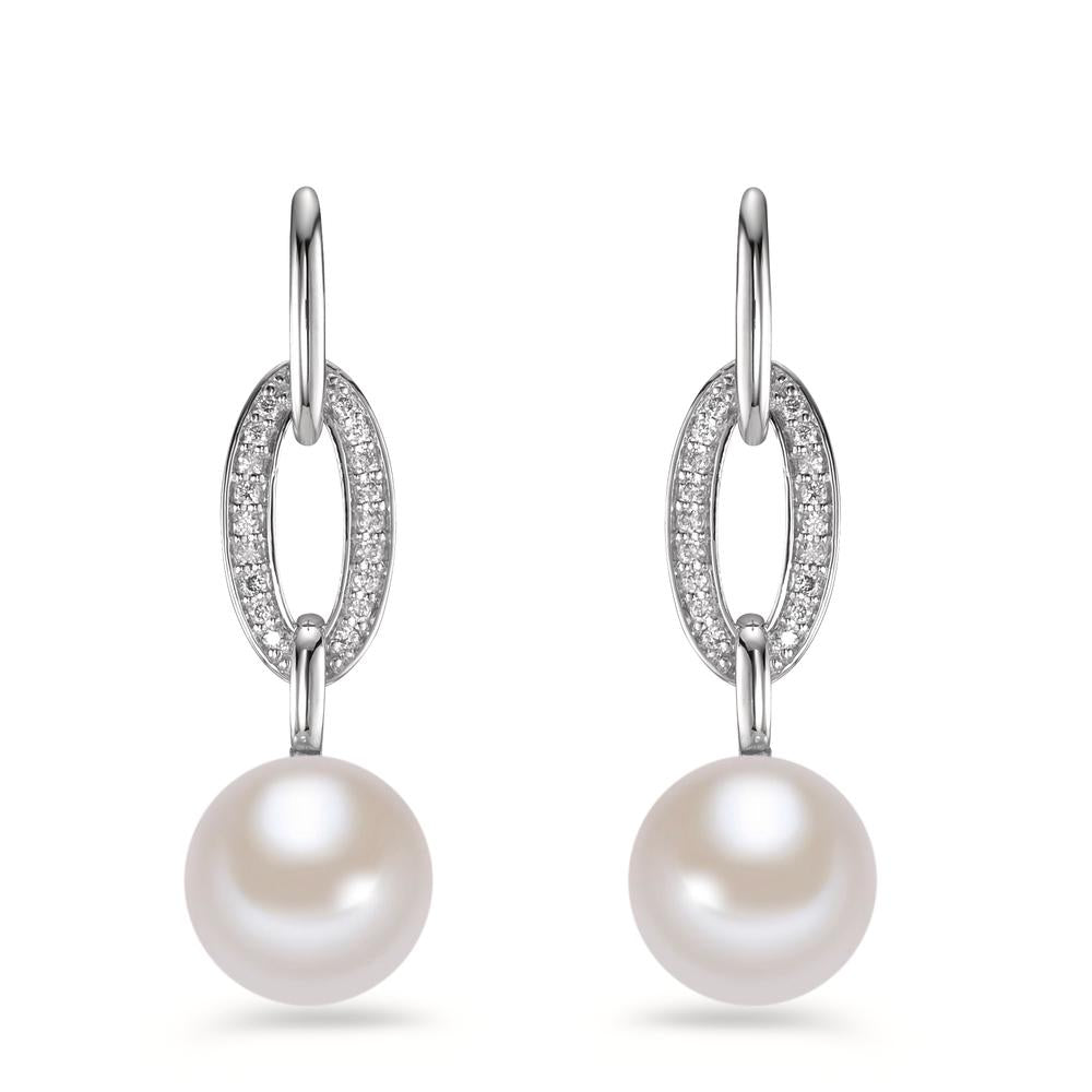 Orecchini Oro bianco 750/18 carati Diamante 0.12 ct, [Brillant], w-si Perla coltivata d'acqua dolce