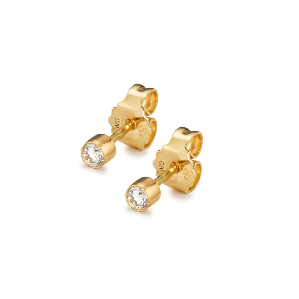 Orecchini a bottone Oro giallo 750/18 carati Diamante 0.12 ct, 2 pietra, w-si Ø3 mm