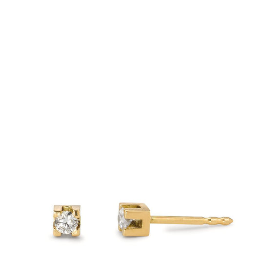 Orecchini a bottone Oro giallo 750/18 carati Diamante 0.12 ct, 2 pietra, w-si Ø3 mm