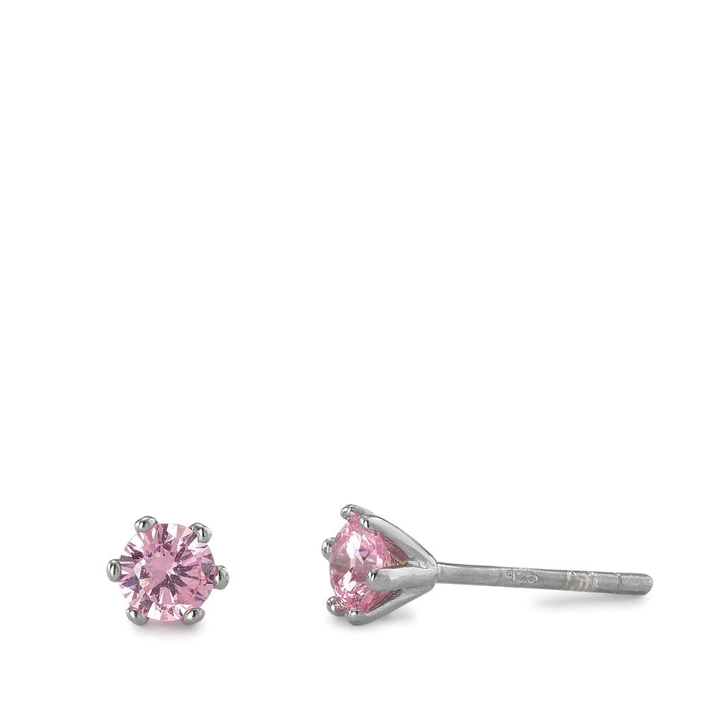 Orecchini a bottone Argento Zirconia rosa, 2 pietra rodiato Ø4.5 mm