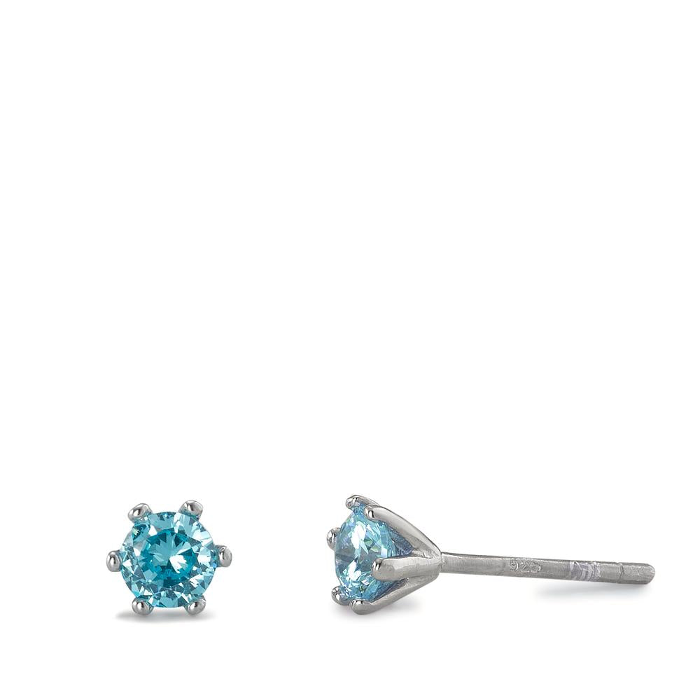 Orecchini a bottone Argento Zirconia acqua, 2 pietra rodiato Ø4.5 mm