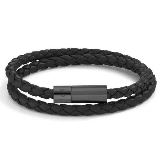 Bracciale Pelle, Acciaio inossidabile nero rivestimento IP 21 cm