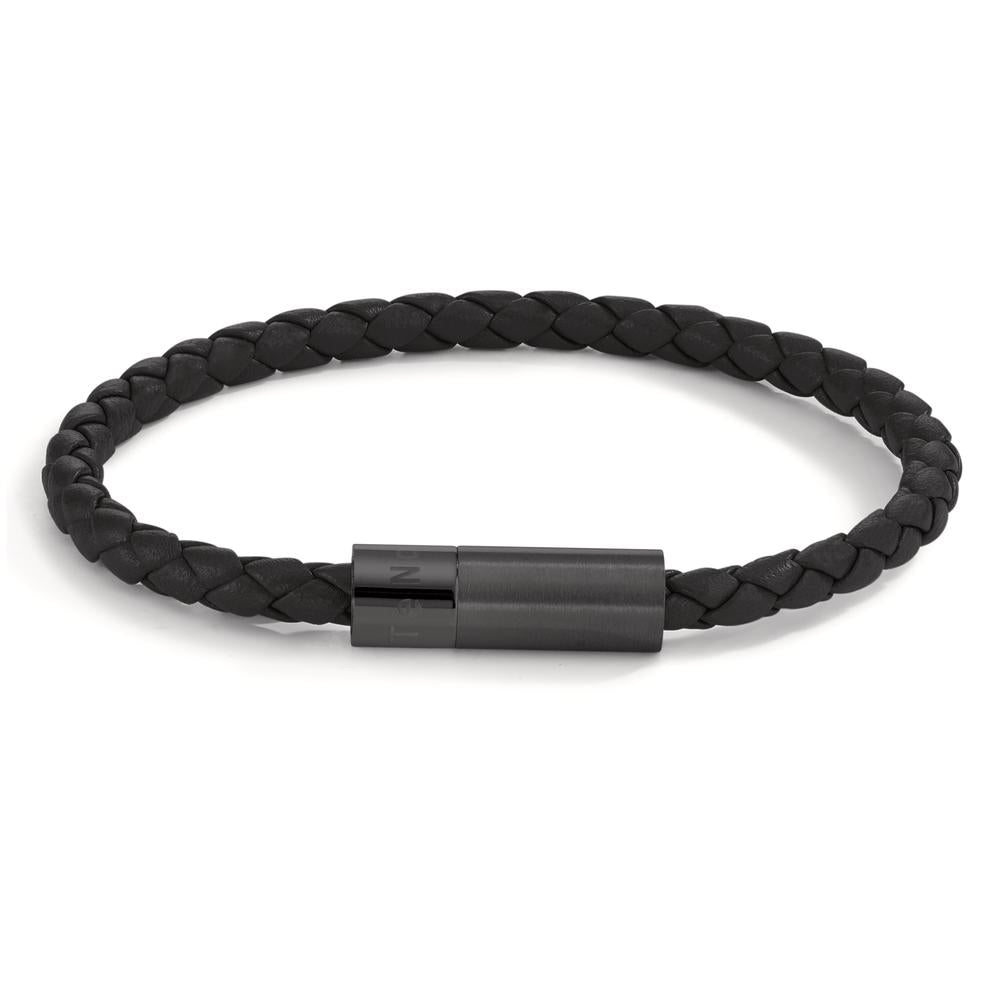 Bracciale Pelle, Acciaio inossidabile nero rivestimento IP 19 cm