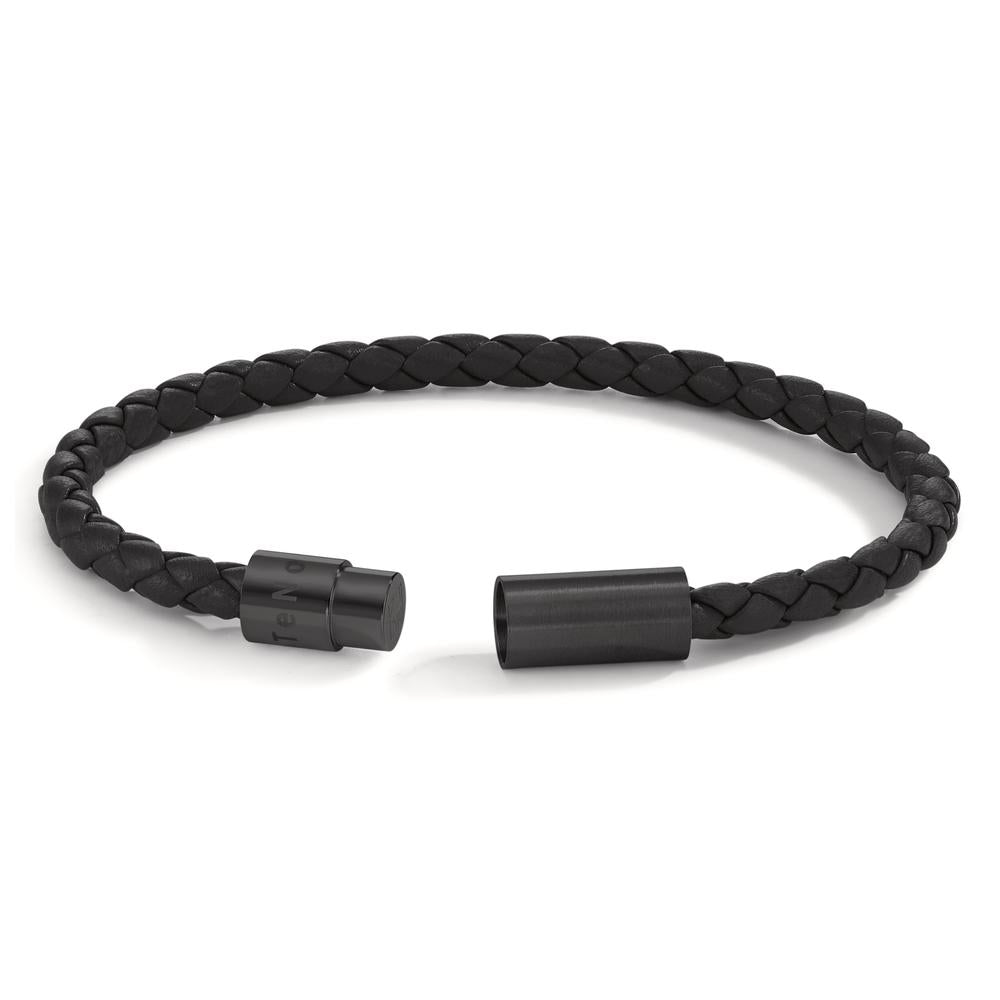 Bracciale Pelle, Acciaio inossidabile nero rivestimento IP 19 cm