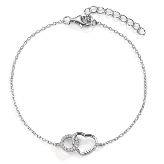 Bracciale Argento Zirconia 14 pietra rodiato Cuore 16.5-19.5 cm