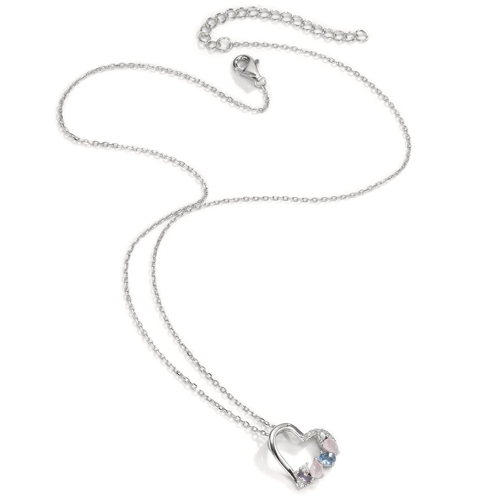 Collana Argento Zirconia colorato, 14 pietra rodiato Cuore 40-45 cm