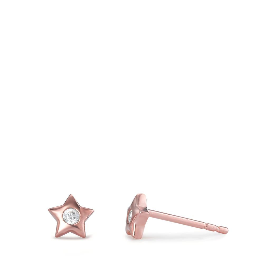 Orecchini a bottone Argento Zirconia 2 pietra rosa dorato Stella Ø5 mm