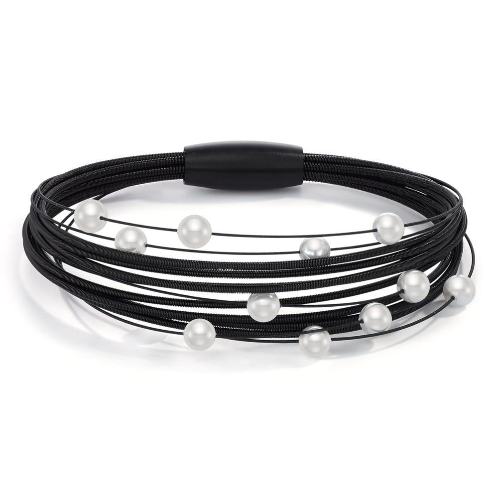 Bracciale Acciaio inossidabile nero rivestimento IP Perla di conchiglia 19 cm