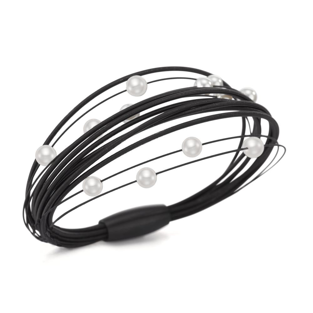 Bracciale Acciaio inossidabile nero rivestimento IP Perla di conchiglia 19 cm