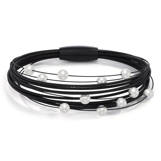 Bracciale Acciaio inossidabile nero rivestimento IP Perla di conchiglia 21 cm