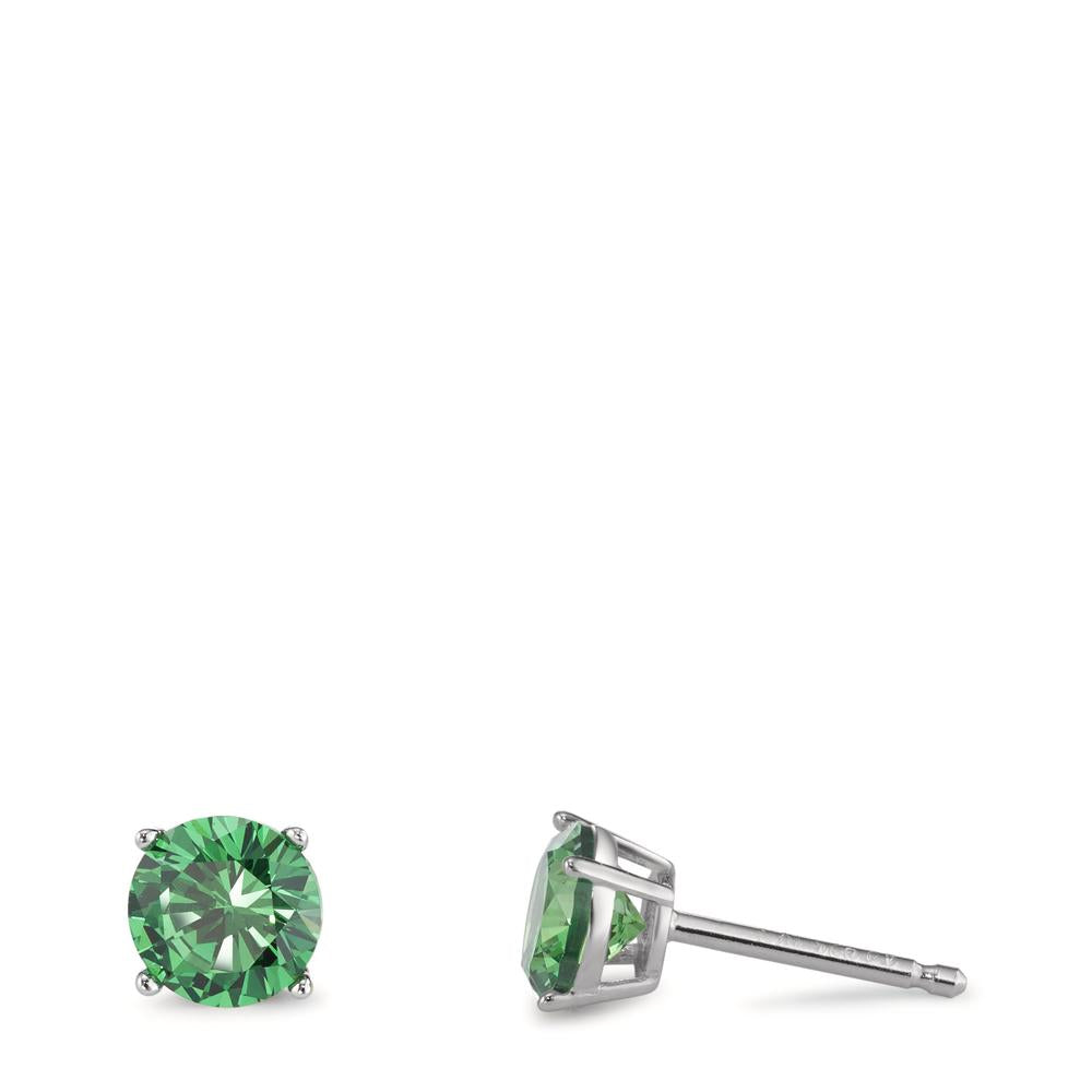 Orecchini a bottone Argento Zirconia verde, 2 pietra rodiato Ø6 mm